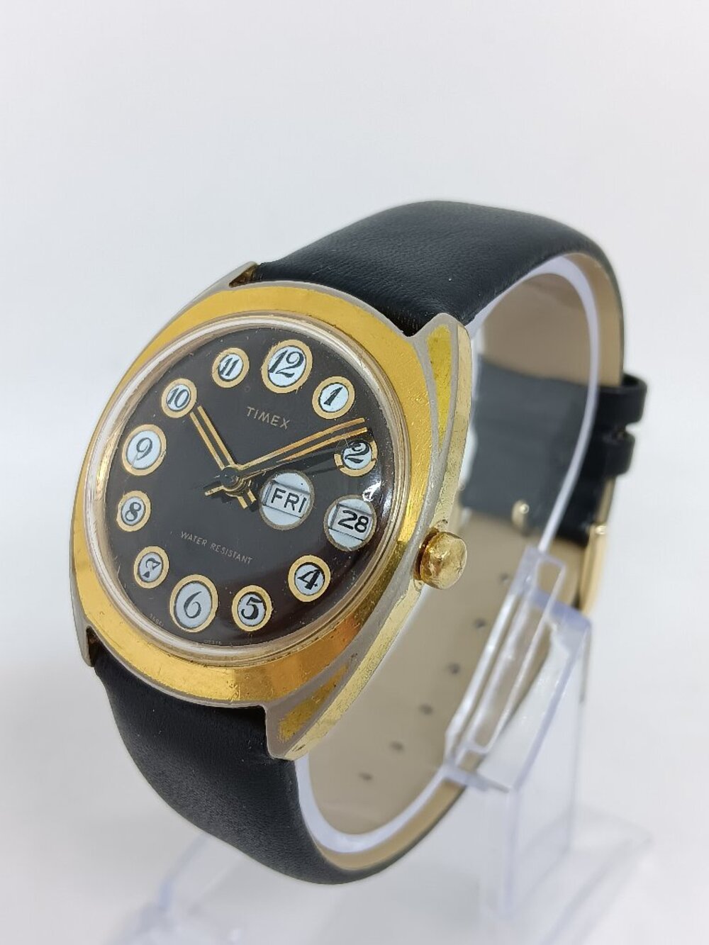 VINTAGE 1970s Timex Marlin Telephone Dial 34mm Gold Tone Manual Wind Watch